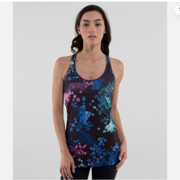Womens Lululemon Cool Racerback CRB Tank Top Petal Pop Multi Black Floral size 6 - Picture 1 of 8